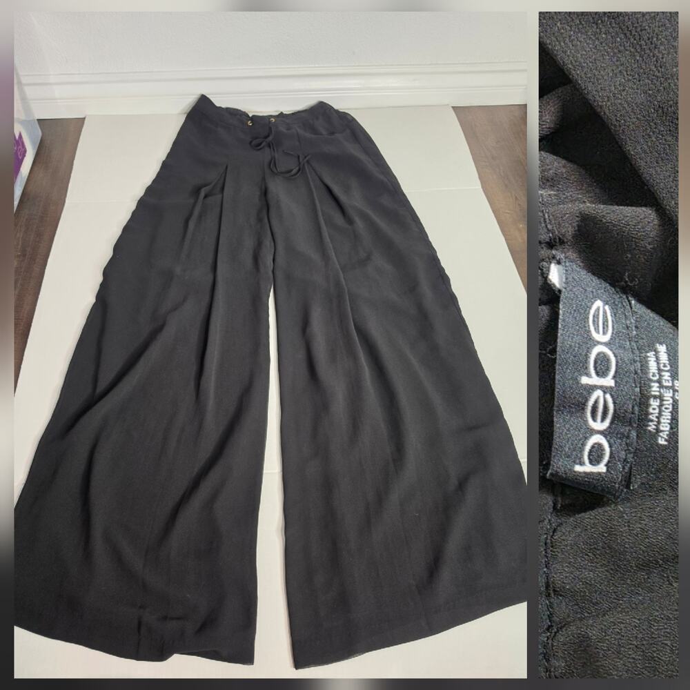 Bebe Trouser Pants S High Rise Wide Leg Flowy Pull On Office Siren Capsule 34"